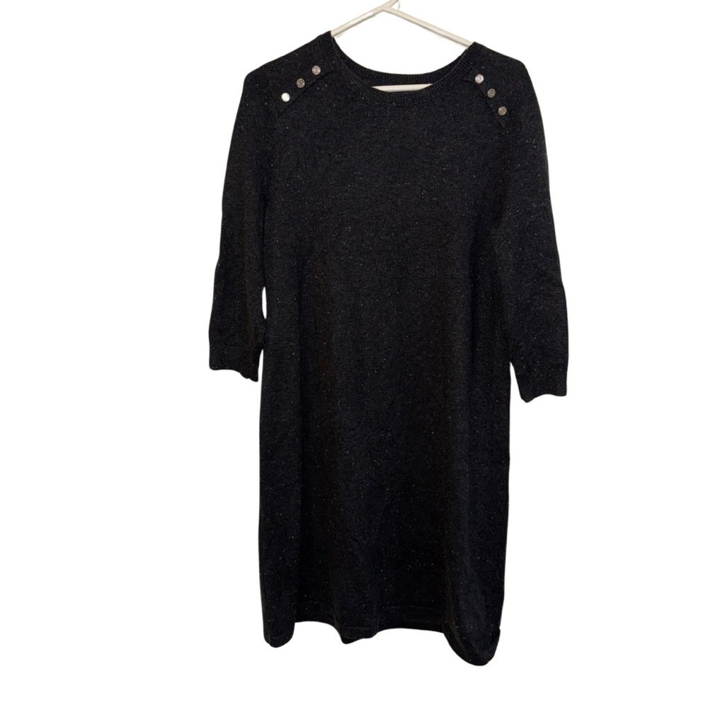 Talbots Black Crew Neck Sweater Dress 3/4 Sleeve